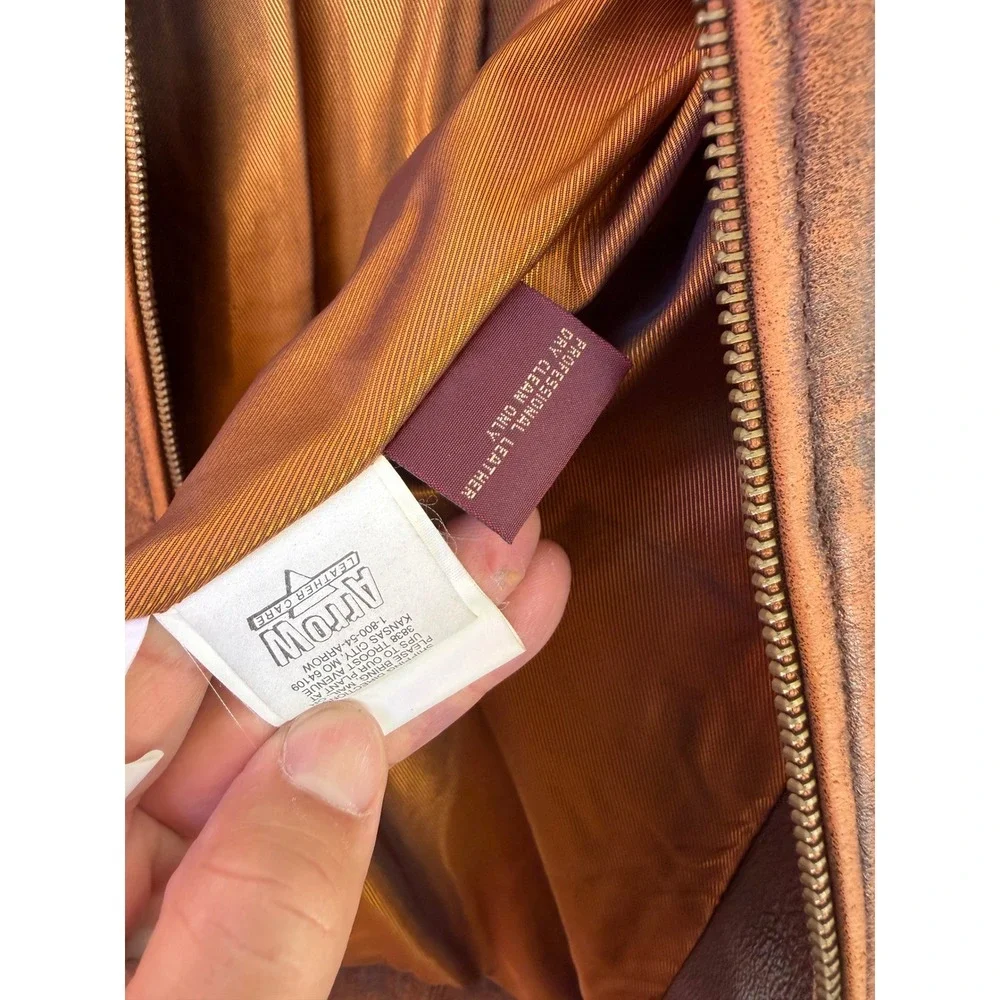 The Territory Ahead Brown Leather Jacket Distressed Zip Front Small